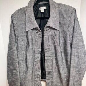 Vintage CJ Banks Women’s Size 2X Gray Open Front Long Sleeve Blazer Ruffled Hem